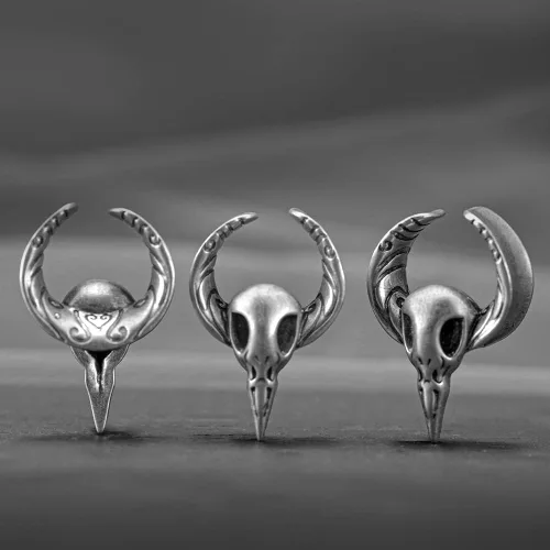 Vista 6 de 2 piezas de apertura de túneles de oreja, cuernos de calavera, calibre de oreja, piercing expansor, estirables, joyería de moda, piercing corporal