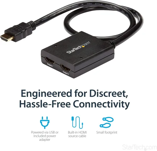 Vista 5 de StarTech - Divisor HDMI de 2 puertos, 4K 30Hz, alimentado por USB, negro (ST122HD4KU)