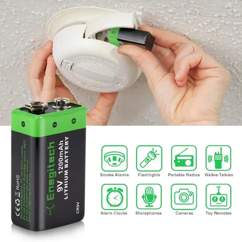 Vista 6 de Enegitech Batería de litio de 9 V, batería de 9 voltios, 1200 mAh, no recargable para detector de humo, alarma de incendios, detector de monóxido