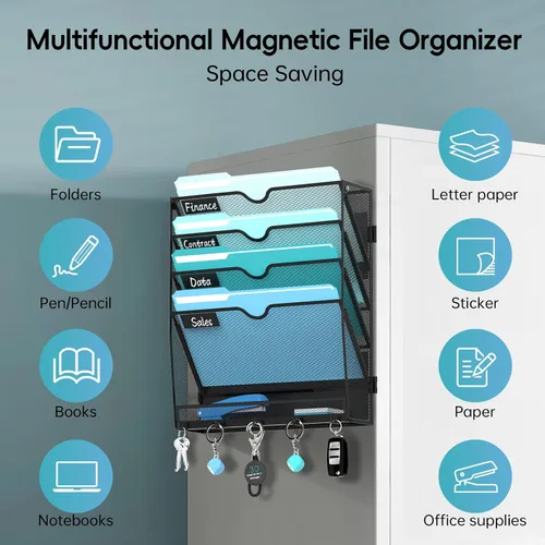 Vista 5 de Archivador magnético de 5 niveles con ganchos para archivos de tamaño carta Negro
