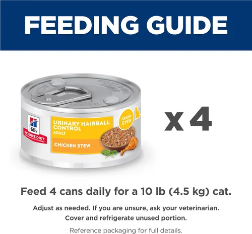 Vista 11 de Hill's Science Diet Urinary Hairball Control - Alimento húmedo para gatos adultos de 1 a 6 años, estofado de pollo y verduras, latas de 2.9 onzas