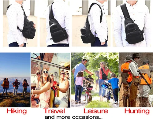 Vista 6 de Ait fish Pequeña bolsa táctica cruzada para hombres y mujeres mochila de un hombro para senderismo viajes color negro Negro - Mochilas Daypack
