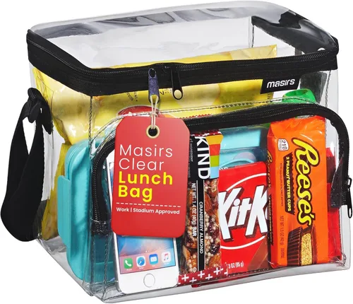 Vista 9 de Masirs Bolsa de almuerzo transparente de PVC transparente con correa de Aprobado por estadios y a prueba de congelador; ideal para oficiales