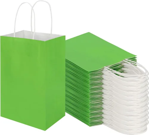 Vista 10 de Toovip Paquete de 100 Bolsas Pequeñas de Papel Kraft Negro de 5.25x3.25x8.25 Pulgadas con Asas a Granel, Bolsas de Papel de Regalo para Favores