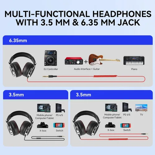 Vista 4 de OneOdio Hi-Res Auriculares de sobreoído para monitorización y mezcla en estudio, aislamiento de sonido, almohadillas de piel de proteína, unidad