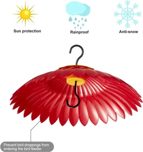 Vista 6 de Cubierta protectora para comedero de colibríes, cúpula protectora contra la intemperie para colgar comedero de pájaros de la lluvia y el sol, a 2