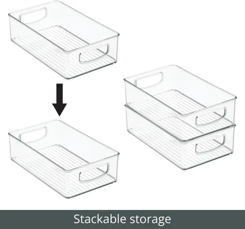 Vista 2 de mDesign Contenedor pequeño de plástico para almacenamiento de cocina con asas, organización en despensa, refrigerador o congelador, organizador