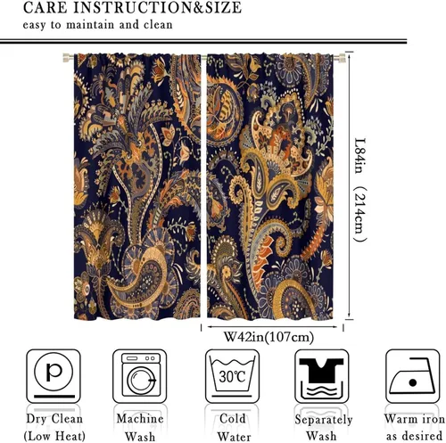 Vista 150 de Cortinas opacas con estampado de flores de cachemira, estampado de cachemira sobre fondo blanco, para decoración del hogar, cocina, restaurante