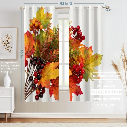 Vista 430 de Shrahala Orange Autumn Autumn Blackout Curtain Tiers, Fall Kitchen Valance Light Blocking Tier Drapes with Rod Pocket, 2 Pack 26 X 24 in