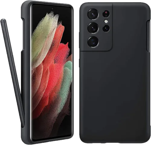 Vista 10 de Funda para Galaxy S21 Ultra con soporte para bolígrafo S, silicona líquida con ranura para lápiz capacitivo (bolígrafo no incluido), protección Negro