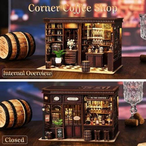 Vista 4 de MAKEASY Kit de rincón de libro, kit de casa en miniatura para adultos y adolescentes, rompecabezas de madera 3D, decoración de estantería