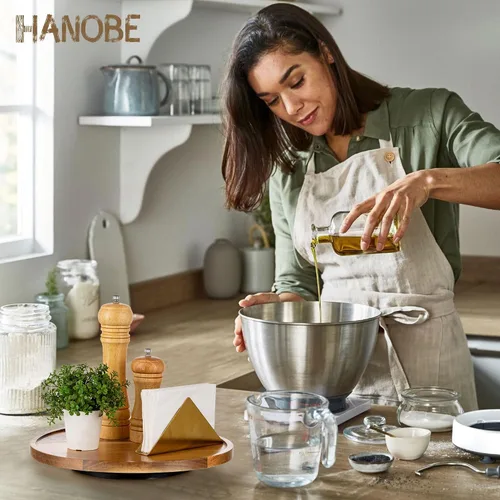 Vista 9 de Hanobe Bandeja de madera Lazy Susan: mesa giratoria redonda de madera de acacia bandejas decorativas para mesa de centro de mesa de centro de mesa