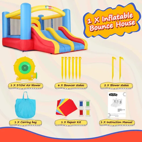 Vista 9 de Whubefy Casa de Rebote Inflable para Niños 3-6 Niños Grandes 8-12 con Tobogán Doble y Pista de Obstáculos, 3.66 x 2.74 m Casa Inflable