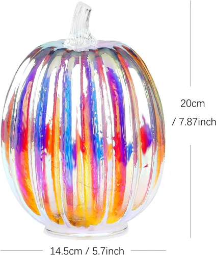 Vista 5 de Romingo Luz de calabaza de cristal de mercurio con temporizador para decoraciones de calabaza de Halloween, decoración de otoño y Acción de Gracias
