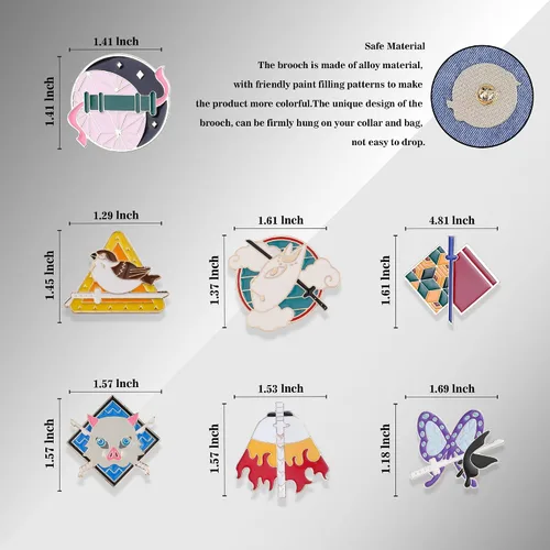 Vista 4 de Demon Kimetsu No Yaiba Brooch Pins Badge 1 PCS Anime Slayer Cosplay Metal Brooches Men Woman Pin Accessories Prop