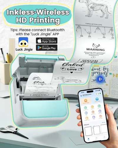 Vista 2 de Mini impresora de calcomanías – Impresora de calcomanías de cápsulas de impresión y 3 rollos de papel, térmica portátil para fotos con aplicación