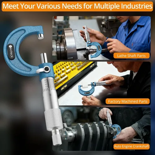 Vista 5 de Neoteck Micrómetro exterior de 0-1 pulgada con resolución de 0.0001 pulgadas, yunques con punta de carburo, micrómetro mecánico de precisión