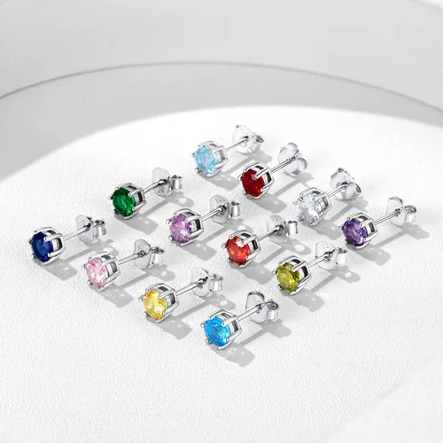 Vista 9 de ChicSilver Aretes de plata de ley 925 con forma de corazón brillante, redondaprincesa con piedra natal para mujer, joyería de cumpleaños