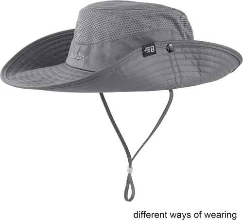 Vista 12 de Sombrero de cola de caballo para mujer, ala ancha, protección UV, malla para playa, pesca, jardinería