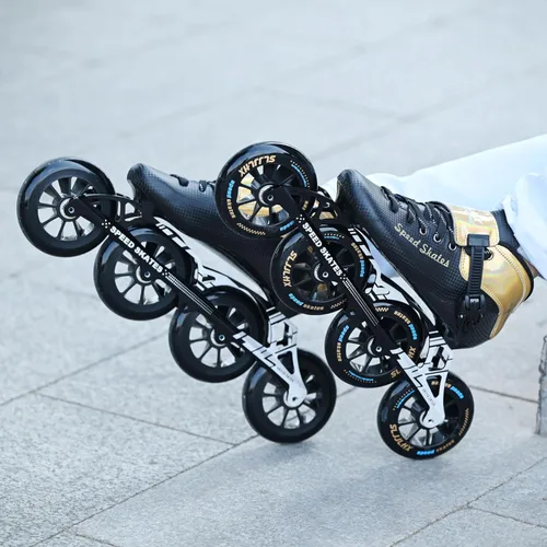 Vista 8 de Patines de velocidad en línea para adultos para hombres y mujeres, patines profesionales de fitness y carreras para adultos, patinaje de alto Negro