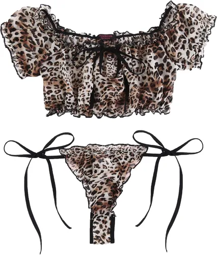 Vista 16 de Avidlove - Conjunto de brasier y braga con volantes, conjunto de lencería tipo babydoll de malla