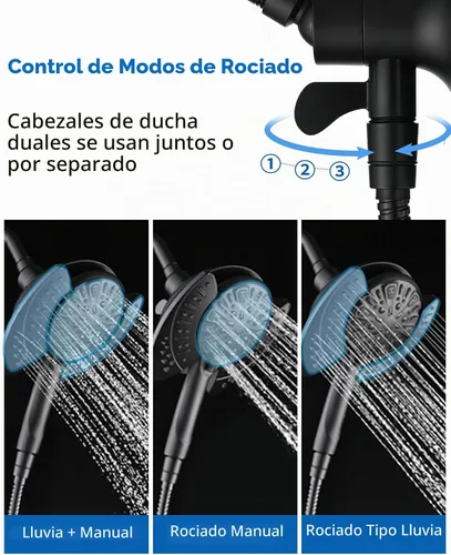 Vista 3 de INAVAMZ Cabezal de ducha 2 en 1 con combo de mano de alta presión negro 2.5