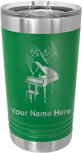 Vista 11 de LaserGram Vaso de pinta aislado al vacío de 16 onzas, piano de cola, grabado personalizado incluido (negro) Engraved Gift for Pianists, Vacuum
