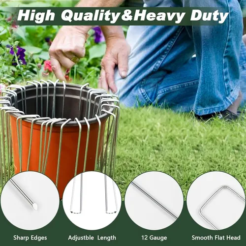 Vista 5 de BetterJonny 100 grapas de acero galvanizado resistente en forma de U para jardín, color plateado