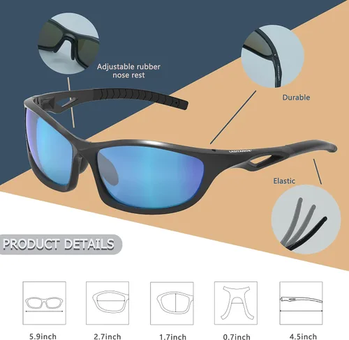 Vista 4 de Lasiyanor Gafas de sol deportivas polarizadas TAC ligeras TR90 ajustables para las patillas de la nariz para correr ciclismo UV400 para hombres