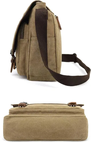 Vista 3 de Sechunk Canvas Leather Messenger Bag Bolso de hombro cruzado para laptop de 15 pulgadas