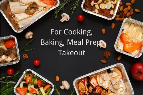 Vista 7 de Sartenes de aluminio con tapas (paquete de 50 unidades, 8.5 x 6 pulgadas), recipientes de alimentos de aluminio de 2.25 libras con tapas, 50