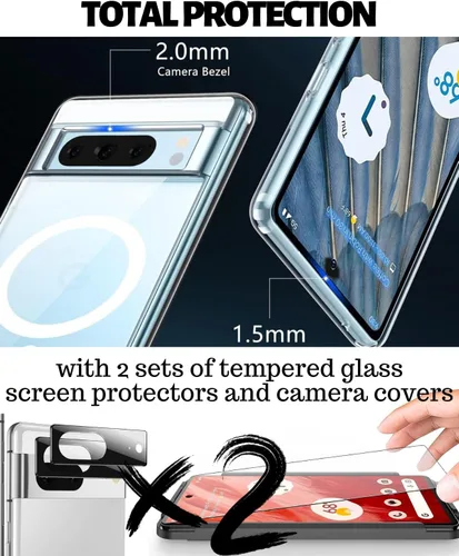 Vista 4 de CaseBorne Funda compatible con Google Pixel 8 Pro, híbrida ultra transparente 5 en 1, antiamarilleo, magnética, con protector de pantalla