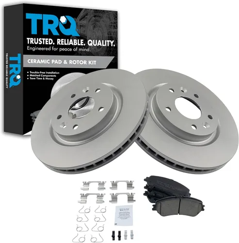 Vista 64 de TRQ Juego de pastillas de freno delantero y rotores con revestimiento de cerámica compatible con Jeep Compass Patriot 2017