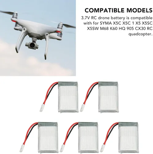Vista 3 de Diyeeni 5 unids 800 mAh RC Drone batería portátil baterías de reserva para SYMA X5C X5C 1 X5 X5SC X5SW M68 K60 con excelente rendimiento