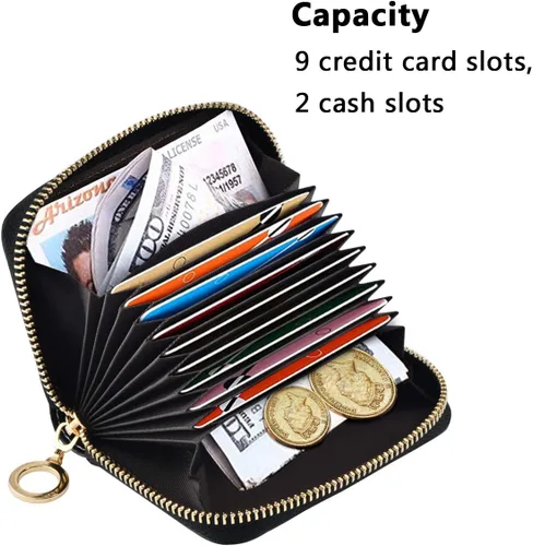 Vista 5 de MOYYO Funda de cuero con cremallera para tarjetas de crédito RFID para mujeres y niñas