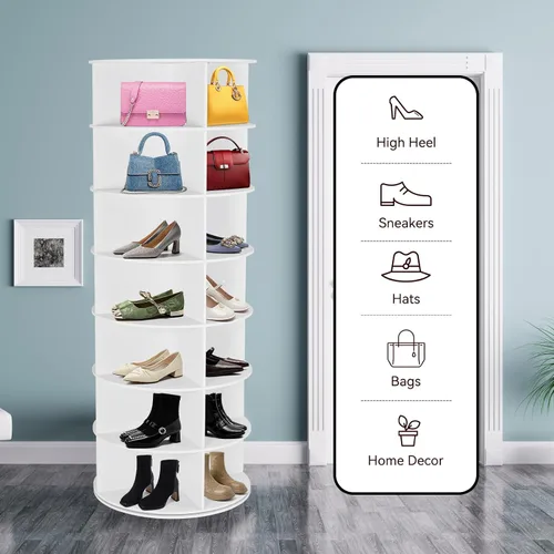 Vista 2 de Zapatero giratorio de 7 niveles, organizador de almacenamiento de zapatos de 360°, color blanco