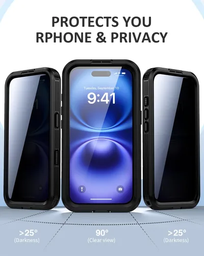 Vista 2 de Lanhiem Funda magnética impermeable para iPhone 16, protector de pantalla de privacidad integrado, compatible con MagSafe, funda antiespía de cuerpo