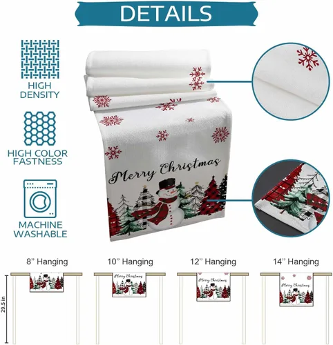 Vista 5 de Christmas Snowman Table Mats Set of 2 With Table Runner 70 Inches Long,Cotton Linen Tablerunner Burlap Kitchen Dining Placemats for