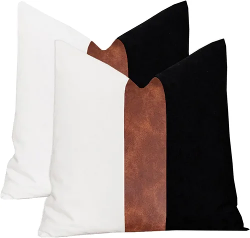 Vista 15 de Juego de 2 fundas de almohada negras y marrones de 18 x 18 pulgadas, fundas de almohadas modernas con rayas estilo granja para sofá, sala de estar