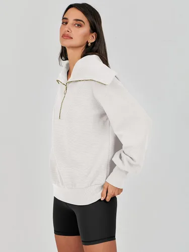 Vista 4 de ANRABESS Sudadera de manga larga con cremallera de un cuarto para mujer, sudadera de manga larga con media cremallera, moda 2024