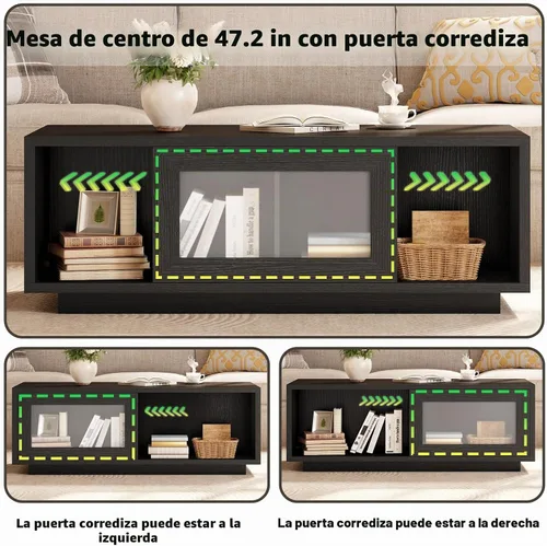 Vista 4 de HSH - Mesa auxiliar de roble negro de 47 pulgadas para sala de estar con almacenamiento