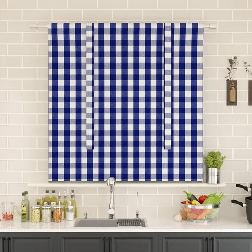 Vista 203 de Cenefas de cortina para ventana de 16 pulgadas de largo, 2 paneles de cuadros búfalo, cortinas pequeñas con bolsillo para barra, estilo clásico