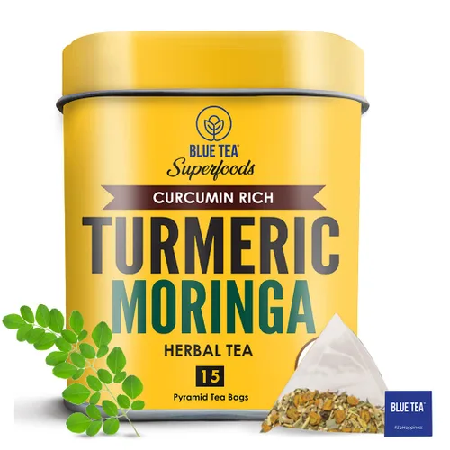 Vista 2 de BLUE TEA Té de moringa de cúrcuma + té Ashwagandha de cúrcuma + té de cardamomo de cúrcuma Paquete combinado 18 bolsitas de té ecológicas
