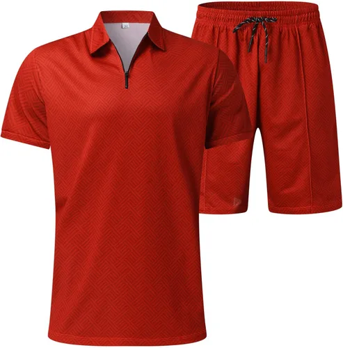 Vista 4 de Conjunto de camisa polo y pantalones cortos para hombre, trajes de verano a la moda, casual, de manga corta, traje deportivo para hombre, 2 piezas