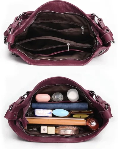 Vista 3 de YALUXE Bolso de hombro de cuero genuino para mujer, con asa superior