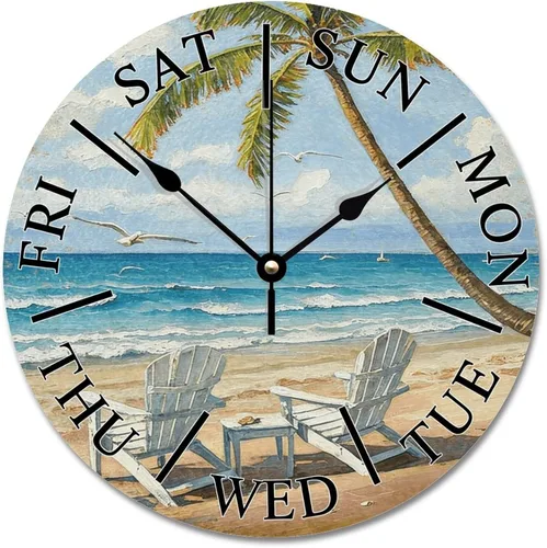 Vista 45 de Reloj de pared Whatever Modern Wood Clock de 10 pulgadas, silencioso, sin tictac, funciona con pilas, para sala de estar, dormitorio, cocina, A