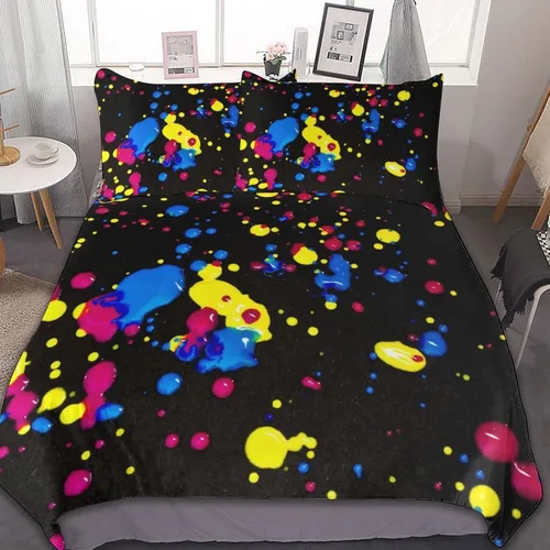 Vista 9 de Juego de 3 piezas de edredón neón que brilla en la oscuridad, funda de almohada de microfibra con cremallera para cama matrimonial, Queen