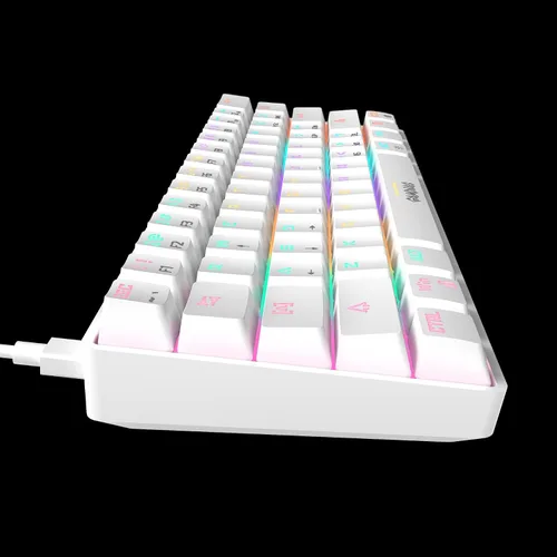 Vista 7 de GAMDIAS Zeus Hermes E4 Combo 3 en 1, teclado mecánico multicolor 60% multicolor, mouse ergonómico RGB 12800 DPI, alfombrilla de mouse extendida