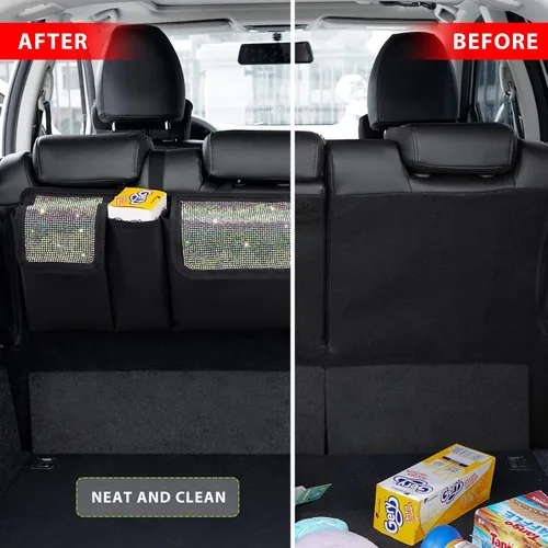 Vista 3 de eing Organizador de maletero de auto y almacenamiento, organizador colgante para asiento trasero para SUV, camioneta, MPV, impermeable, bolsa