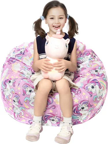 Vista 9 de LOLOMLO Funda para puf de almacenamiento de animales de peluche, para niños, mantas, toallas, puf (solo cubierta), sofá de lona con cremallera YKK
